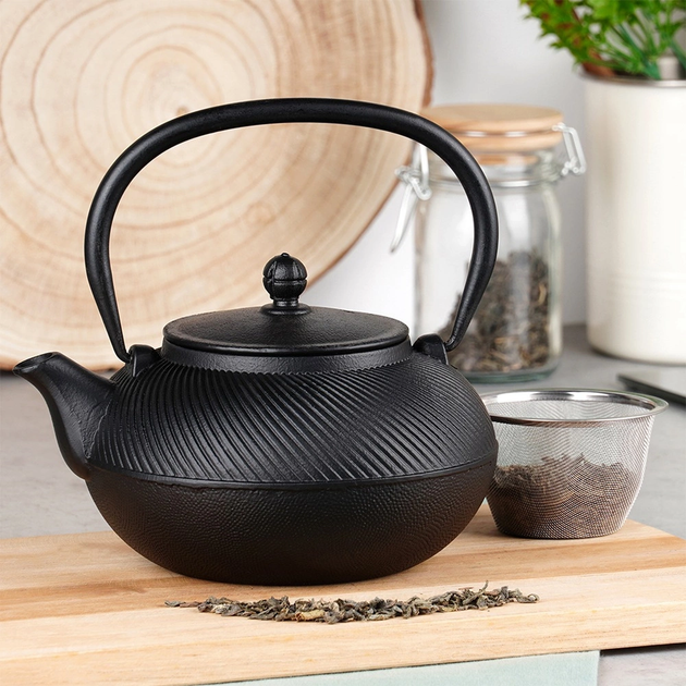 Чайник для заварювання Vilde Cast Line чавунний емальований з заварником Чорний 1 л (5904316487744) - зображення 4