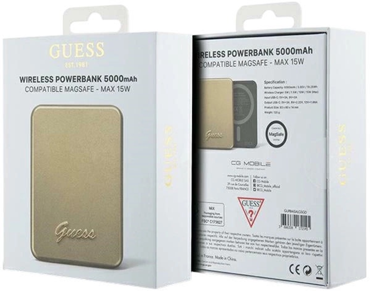 Powerbank Guess MagSafe 4G Metal Script Logo 5000mAh 15W USB-C Gold (3666339172145) - obraz 5