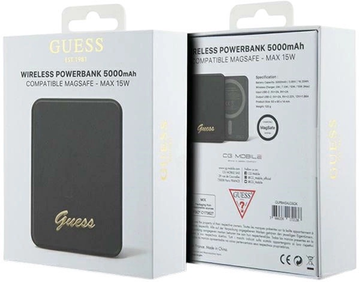 Powerbank Guess MagSafe 4G Metal Script Logo 5000mAh 15W USB-C Black (3666339172138) - obraz 5