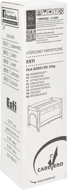 Kojec dla dzieci Caretero Esti czarny 126x65x74 cm (5908310397801) - obraz 9