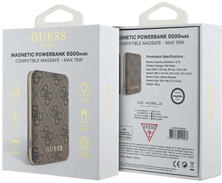 Powerbank Guess 4G Leather Metal Logo MagSafe 5000mAh 15W USB-C Brown (3666339210588) - obraz 4