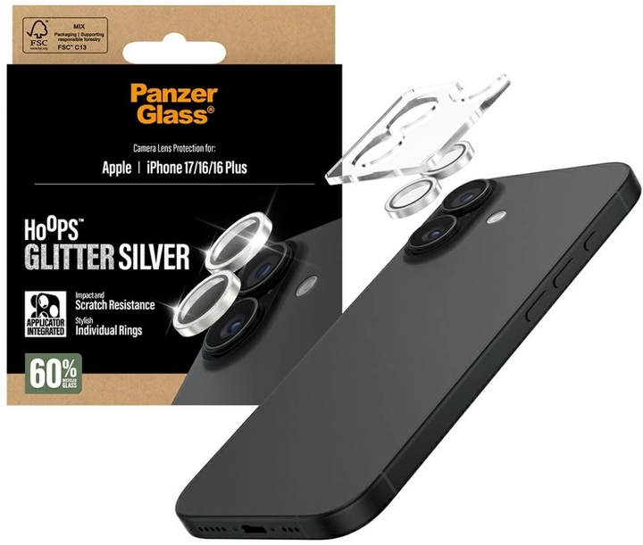 Захисне скло Panzer Glass Hoops Glitter для Apple iPhone 16 / 16 Plus / 17 Silver (5715685027314) - зображення 2