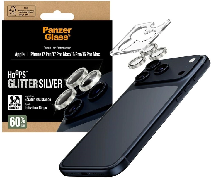 Захисне скло Panzer Glass Hoops Glitter для Apple iPhone 17 Pro / 17 Pro Max / 16 Pro / 16 Pro Max Silver (5715685027321) - зображення 2