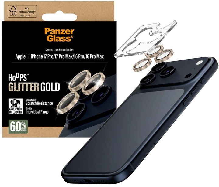 Szkło hartowane Panzer Glass Hoops Glitter do Apple iPhone 17 Pro / 17 Pro Max / 16 Pro / 16 Pro Max Gold (5715685027307) - obraz 2
