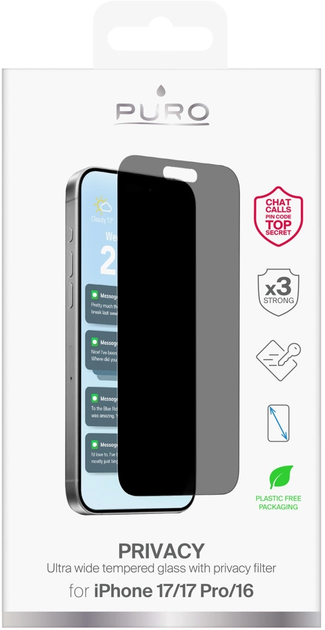 Szkło hartowane Puro Privacy do Apple iPhone 17 / 17 Pro / 16 (8018417525544) - obraz 2