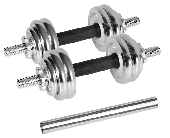 Hantle żeliwne chromowane Rebel Active RBA-2326-15 regulowane w walizce z gryfem 15 kg (5901890122115) - obraz 1