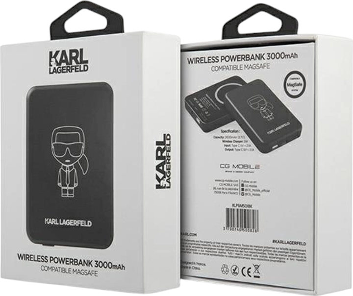 Powerbank Karl Lagerfeld Ikonik MagSafe 3000 mAh 5W Black (KLPBMSOIBK) - obraz 4