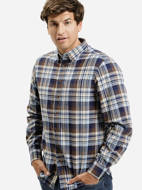 Koszula męska bawełniana w kratę Cross Jeans 35616-025 3XL Brązowa (8697319809497) - obraz 1