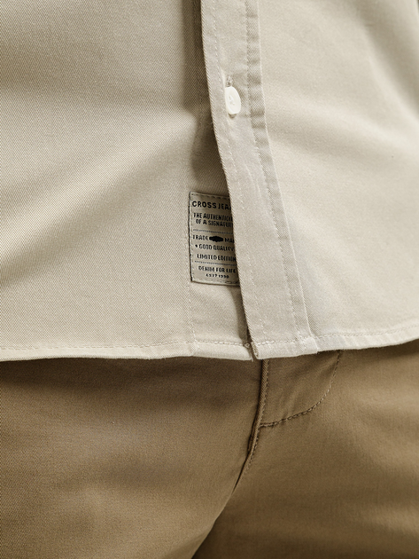Сорочка бавовняна чоловіча Cross Jeans 35620-017 M Бежева (8697319810110) - зображення 4