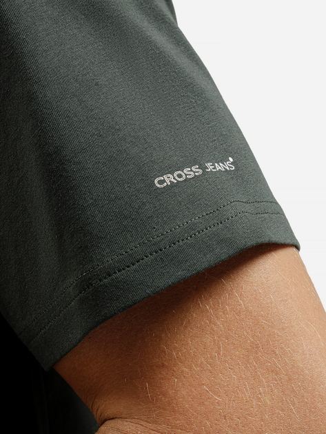 T-shirt męski w serek bawełniany Cross Jeans 16128-387 M Ciemnozielony (8697319806427) - obraz 4