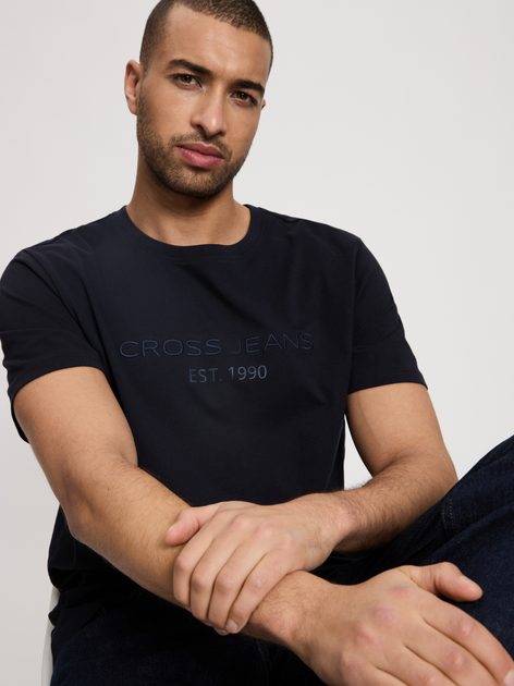 Футболка бавовняна довга чоловіча Cross Jeans 16119-310 L Темно-синя (8697319806083) - зображення 4