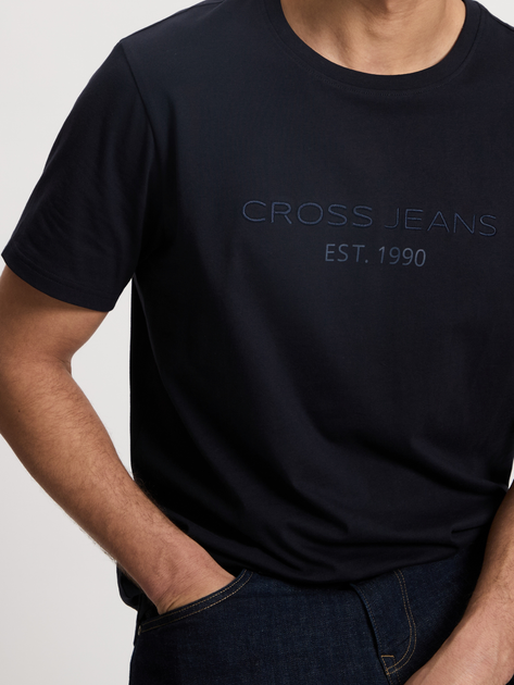 Футболка бавовняна довга чоловіча Cross Jeans 16119-310 3XL Темно-синя (8697319806120) - зображення 5