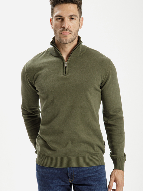 Светр на блискавці чоловічий Cross Jeans 34244-002 2XL Хакі (8697319393965) - зображення 1