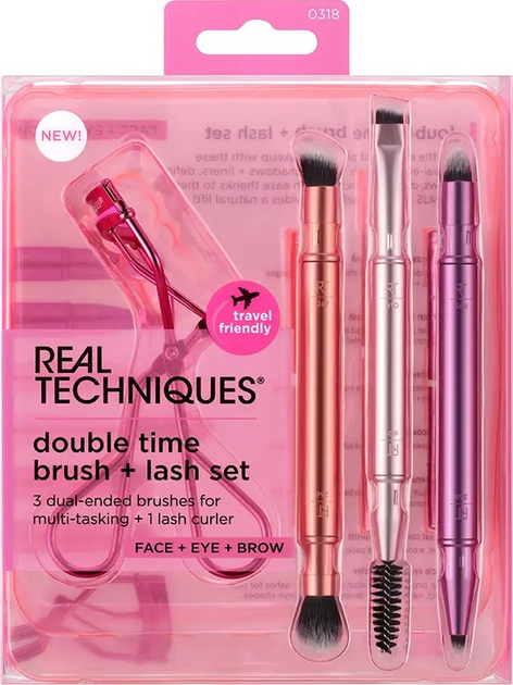 Zestaw pędzli do makijażu Real Techniques Double Time + zalotka do rzęs 4 szt (0079625446364) - obraz 1
