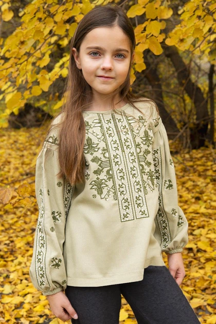 Вишиванка для дівчинки V&V Поділля 110 Оливковий (010430193-125) - изображение 2