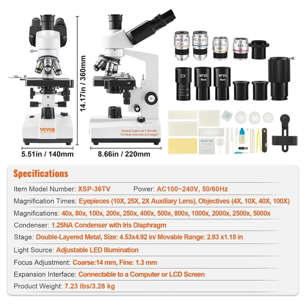 Цифровой микроскоп VEVOR XSP-36TV / 40X-5000X / White Б/В - Фото 9 Цифровой микроскоп VEVOR XSP-36TV / 40X-5000X / White Б/В - изображение 9