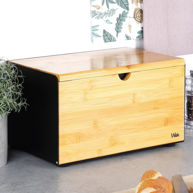 Chlebak Vilde drewniany metalowy z podwójną pokrywą Czarny (5904316472870) - obraz 6