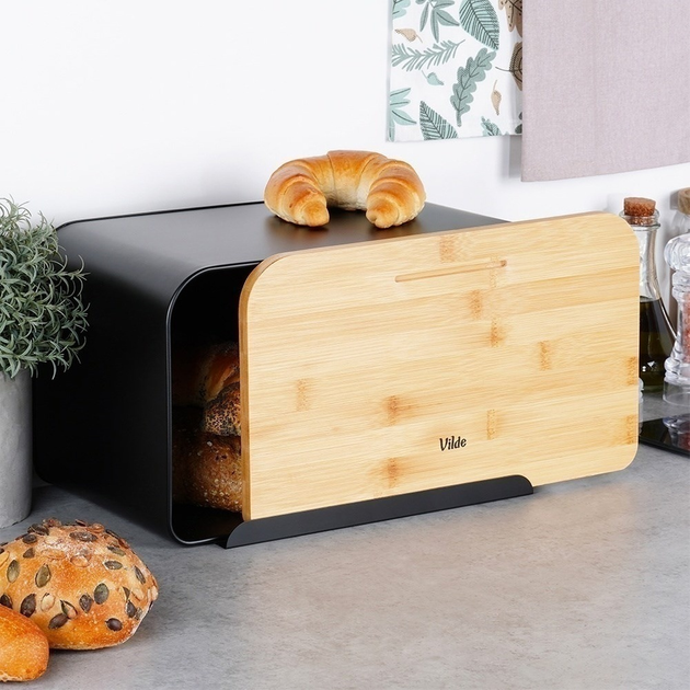 Хлібниця Vilde металева з бамбуковою дошкою Чорна (5904316472801) - зображення 8