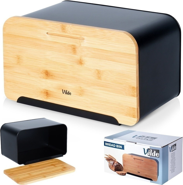 Хлібниця Vilde металева з бамбуковою дошкою Чорна (5904316472801) - зображення 6
