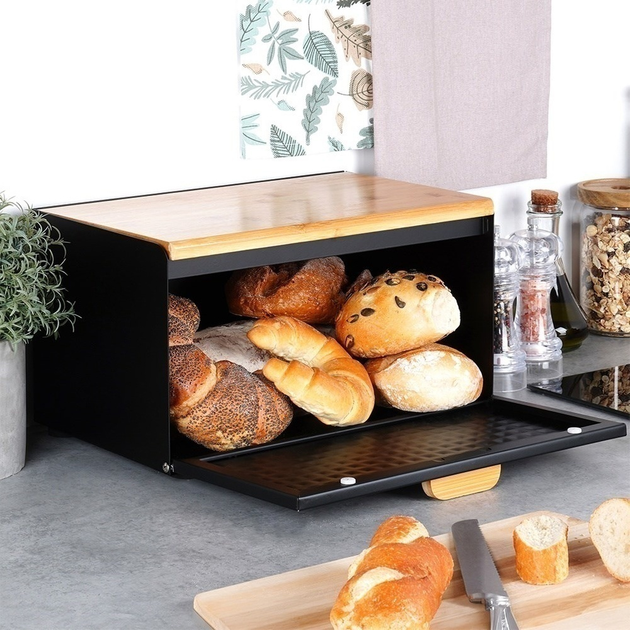 Chlebak Vilde metalowy drewniany z podwójną pokrywą Czarny (5904316472863) - obraz 9