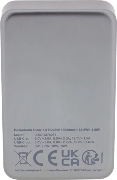 УМБ PATONA Premium Powerbank Clear 3.0 10000 mAh 20W Black (9992) - зображення 4
