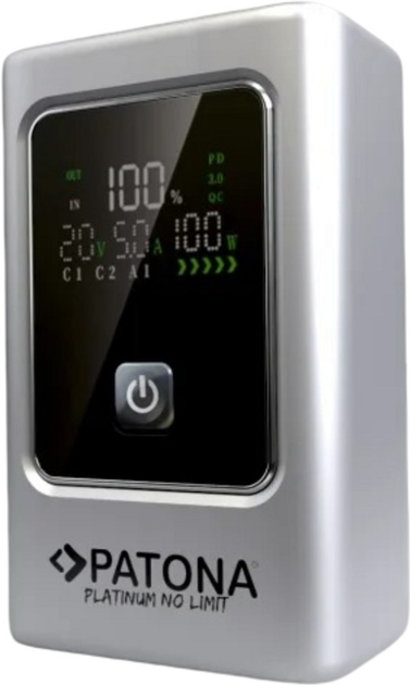 УМБ PATONA Platinum Powerbank Luxury One PD100 20000 mAh 100W Silver (4237) - зображення 1