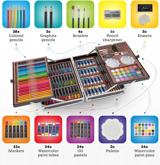 Художній набір Nassau Fine Art фарби олівці маркери металевий кейс 145 елементів (AR0945) (8720257118823) - зображення 5