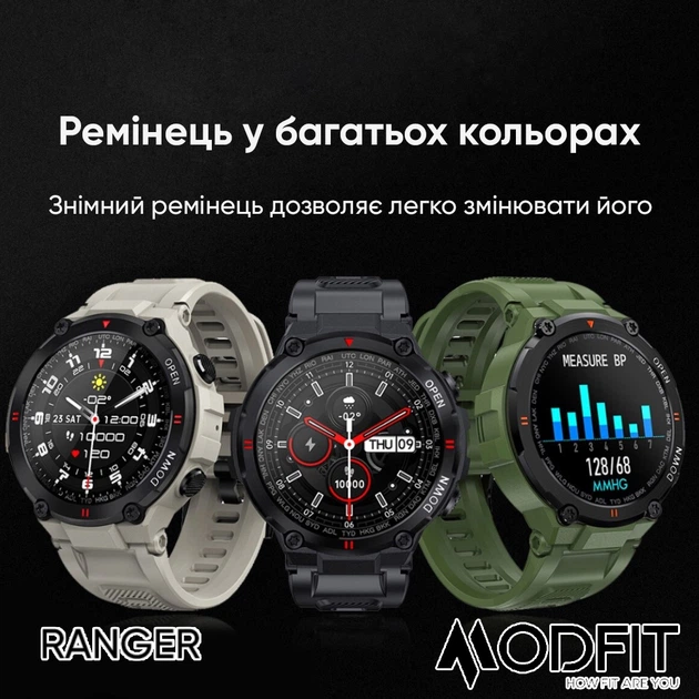 Умные часы Modfit Ranger Grey 36 мм Спортивные часы для мужчин с фитнес-трекером и пульсометром (546715) - изображение 16