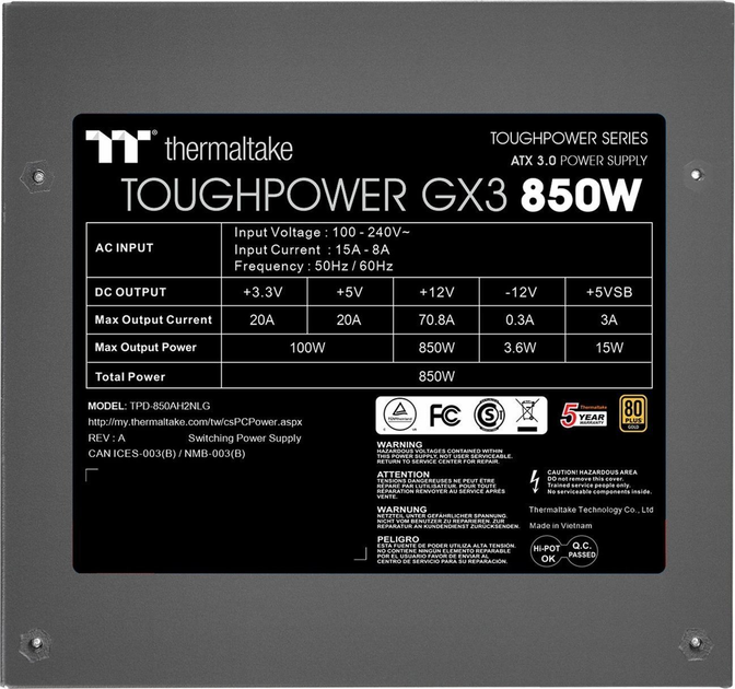 Zasilacz Thermaltake Toughpower GX3 850W Gold Plus (PS-TTP-0850NNFAGE-1) - obraz 5