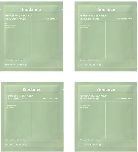 Набір масок для обличчя Biodance Refreshing Sea Kelp Real Deep зволожуючих 4х34 г (8809937361480) - зображення 3