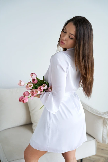 Комплект домашній жіночий халат і нічна сорочка Onora Collection S-M білий - зображення 9