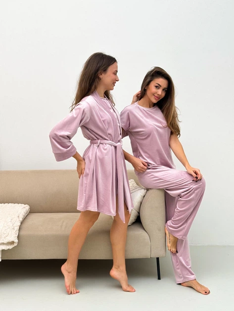 Комплект жіночий четвірка халат футболка шорти штани Evelyn Collection L-XL пудра - зображення 7