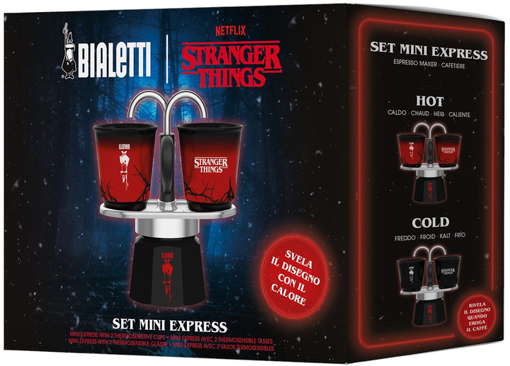 Гейзерна кавоварка Bialetti Mini Express Stranger Things 2tz + 2 чашки 90 мл термохромний принт (8006363095280) - зображення 3