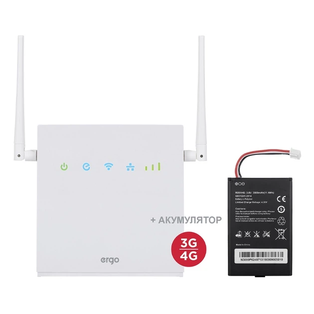 Маршрутизатор Wi-Fi 4G роутер з акумулятором Ergo R0516 white - Фото 1 Маршрутизатор Wi-Fi 4G роутер з акумулятором Ergo R0516 white - изображение 1