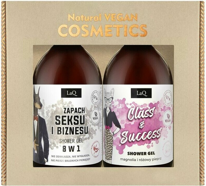 Набір косметики для догляду LaQ Natural Vegan Cosmetics Гель для душу Запах сексу та бізнесу 8 в 1 500 мл + Гель для душу Магнолія 500 мл (5905669761000) - зображення 1