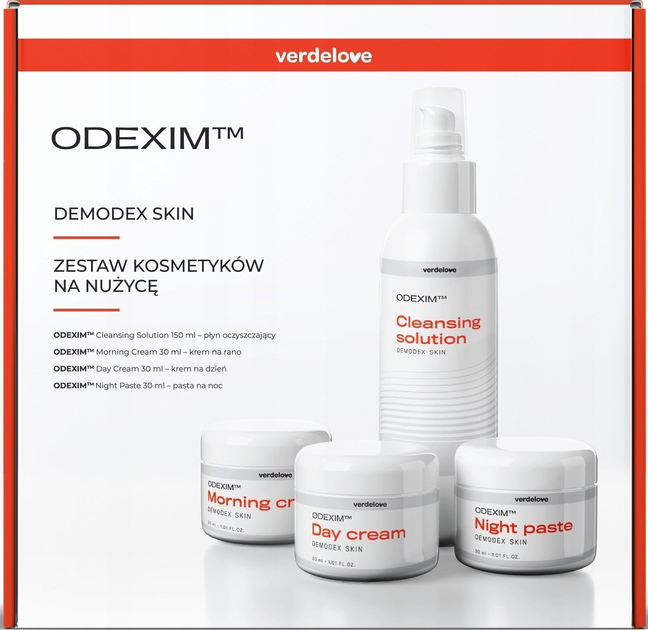 Набір косметики для догляду Odexim Demodex Skin Засіб для вмивання 150 мл + Крем для обличчя ранковий 30 мл + Крем для обличчя денний 30 мл + Паста для обличчя на ніч 30 мл (5903689118293) - зображення 1