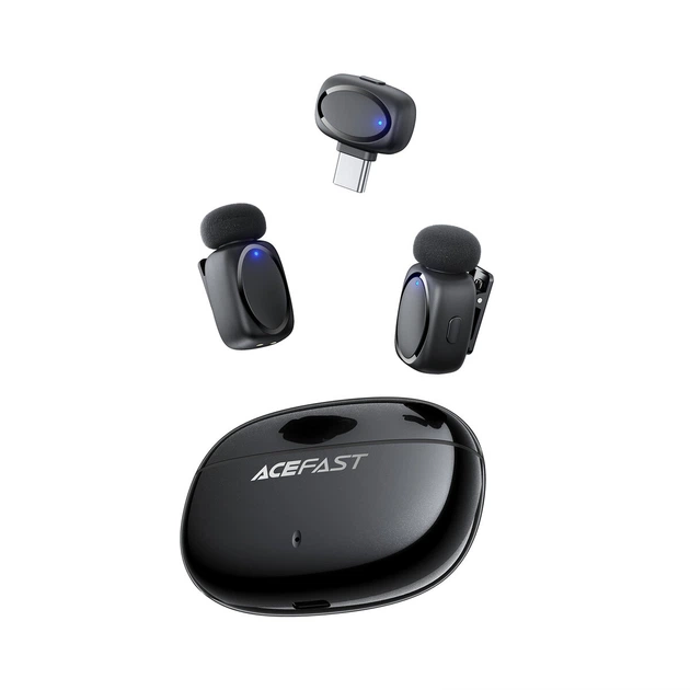 Комплект беспроводных петличных микрофонов ACEFAST R2 wireless lavalier microphones Type-C 300mAh Black (6974316284901) - Фото 5 Комплект беспроводных петличных микрофонов ACEFAST R2 wireless lavalier microphones Type-C 300mAh Black (6974316284901) - изображение 5