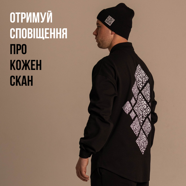 Чоловіча чорна сорочка Dido у стилі вишиванки зі змінним QR-кодом оверсайз L-XL (370501) - Фото 3 Чоловіча чорна сорочка Dido у стилі вишиванки зі змінним QR-кодом оверсайз L-XL (370501) - зображення 3