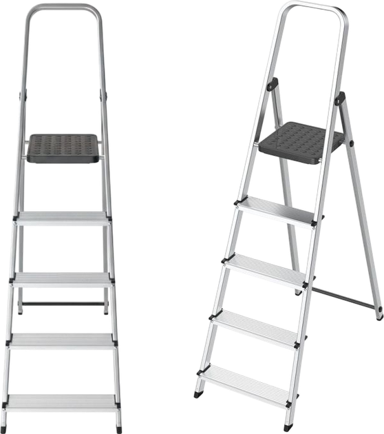 Алюмінієва одностороння драбина ModernHome by Multistore 5 сходинок складна з платформою WK4026-5 (5905817009268) - зображення 4