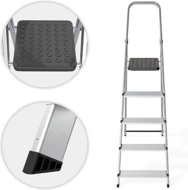 Алюмінієва одностороння драбина ModernHome by Multistore 5 сходинок складна з платформою WK4026-5 (5905817009268) - зображення 6