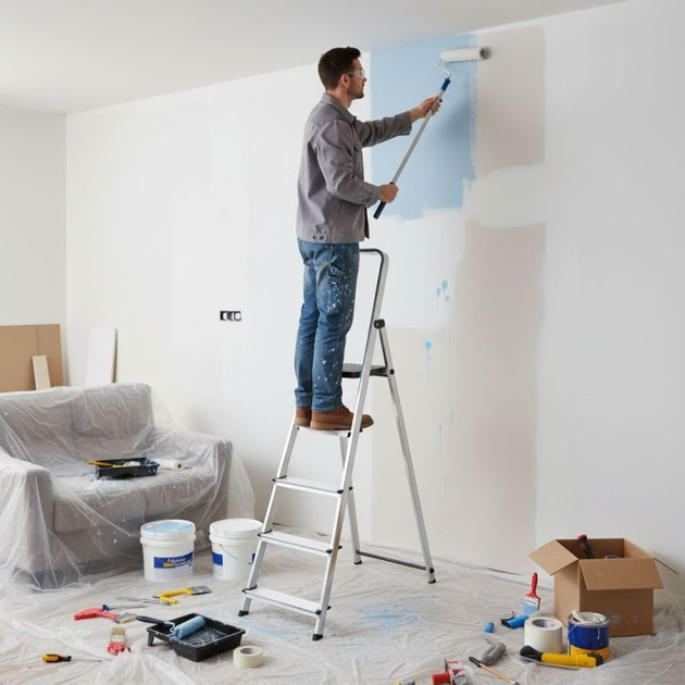 Алюмінієва одностороння драбина ModernHome by Multistore 5 сходинок складна з платформою WK4026-5 (5905817009268) - зображення 9