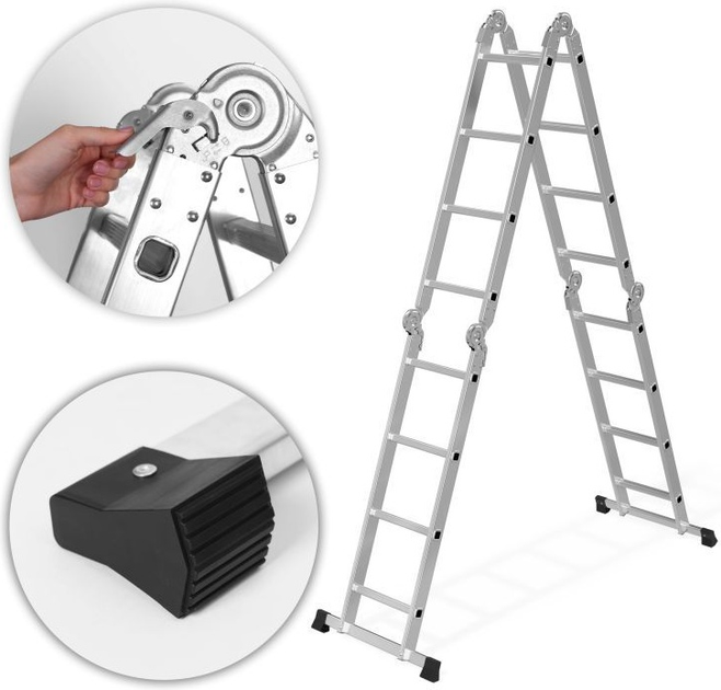 Drabina aluminiowa wielofunkcyjna ModernHome by Multistore 4 x 4 przegubowa składana WK4210-4B (5905817009244) - obraz 6