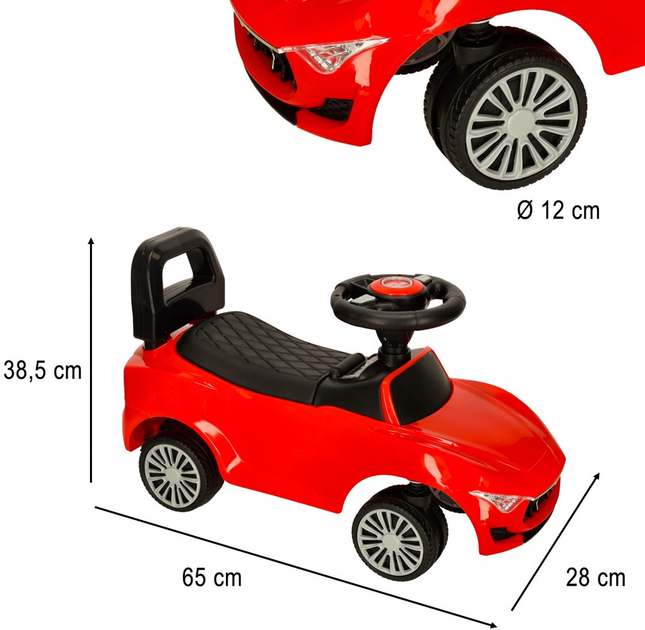 Jeździk pchacz Ricokids Samochód z dźwiękiem i światłami Czerwony (5903039752535) - obraz 4