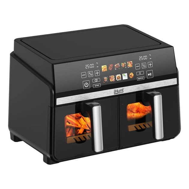 Аэрогриль мультипечь двойная iHunt Bro Dual Air Fryer 10L с двойной камерой (5 л + 5 л), 2200 Вт, сенсорное управление, нержавеющая сталь - изображение 4