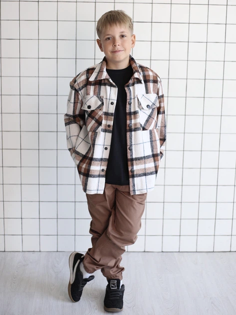 Детская теплая рубашка в клетку для мальчика Smile Time Warm Wool B ZR7-02-25.2 128 см Коричнево-белая клетка (st_2000000226019) - изображение 7
