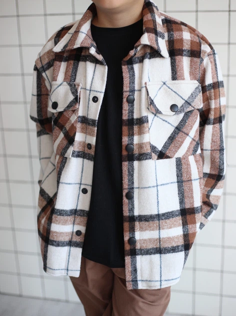Детская теплая рубашка в клетку для мальчика Smile Time Warm Wool B ZR7-02-25.2 128 см Коричнево-белая клетка (st_2000000226019) - изображение 8