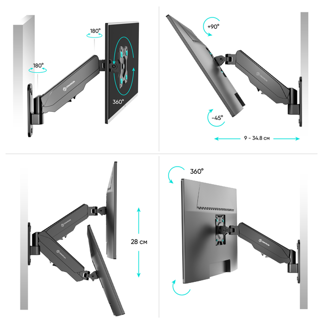 Кронштейн для телевізора ONKRON TV Wall Mount G120-B для екранів 13"-34" (4603728441375) - зображення 6