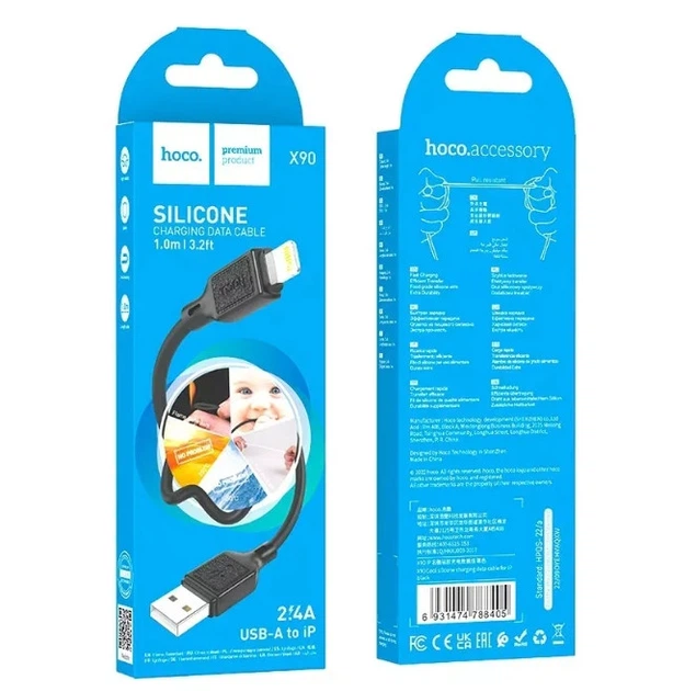 Кабель Hoco X90 Cool silicone charging data cable for Lightning Чорний - изображение 2