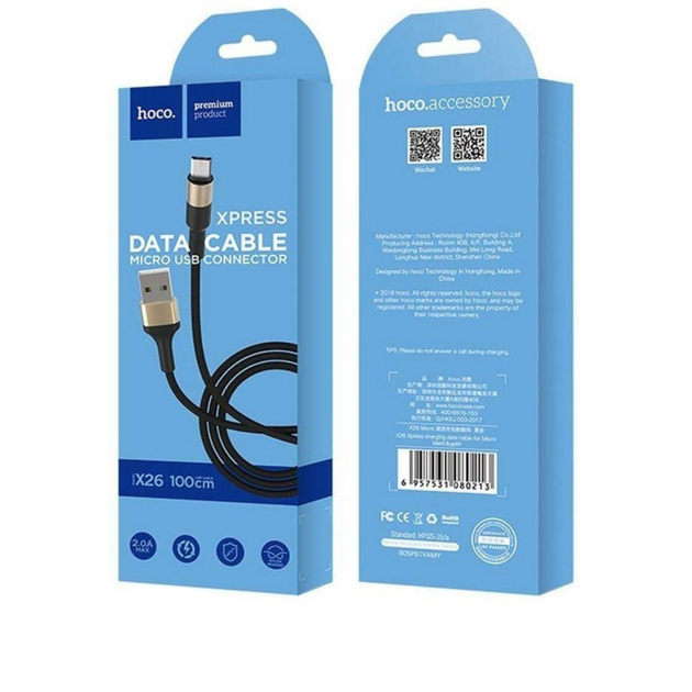 Кабель Hoco X26 Xpress charging data cable for Micro Чорний Gold - изображение 2