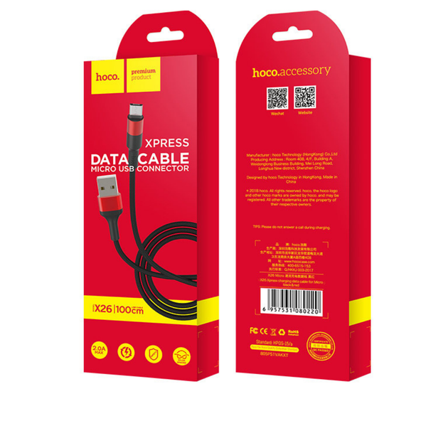Кабель Hoco X26 Xpress charging data cable for Micro Чорний Червоний - изображение 2